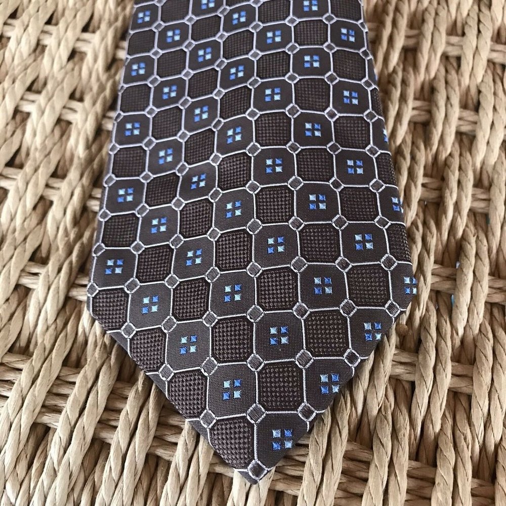 Barneys New York Mens Tie Silk Italy Brown Blue